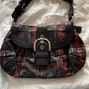 Coach Black and Red Plaid Shoulder Bag